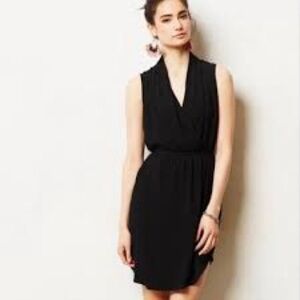 Anthropologie Maeve - Libyan Shawl Black Faux Wrap Sleeveless Dress